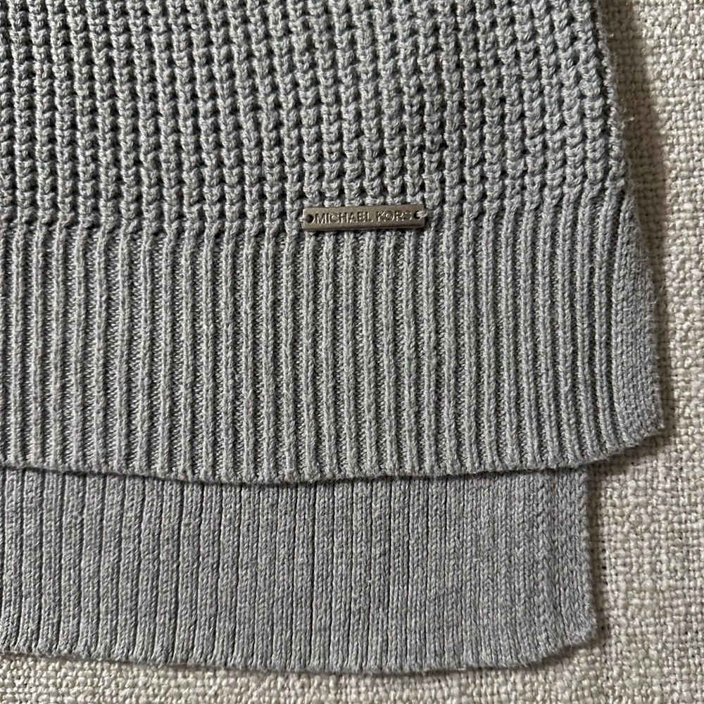 MICHAEL KORS Gray Waffle Knit Mock Neck Sweater Tunic Hi-Lo Long Sleeve Women S - Picture 4 of 14